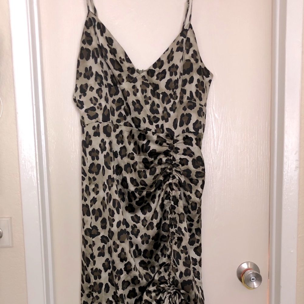 Leopard - Olive Drawstring Rushed Dress